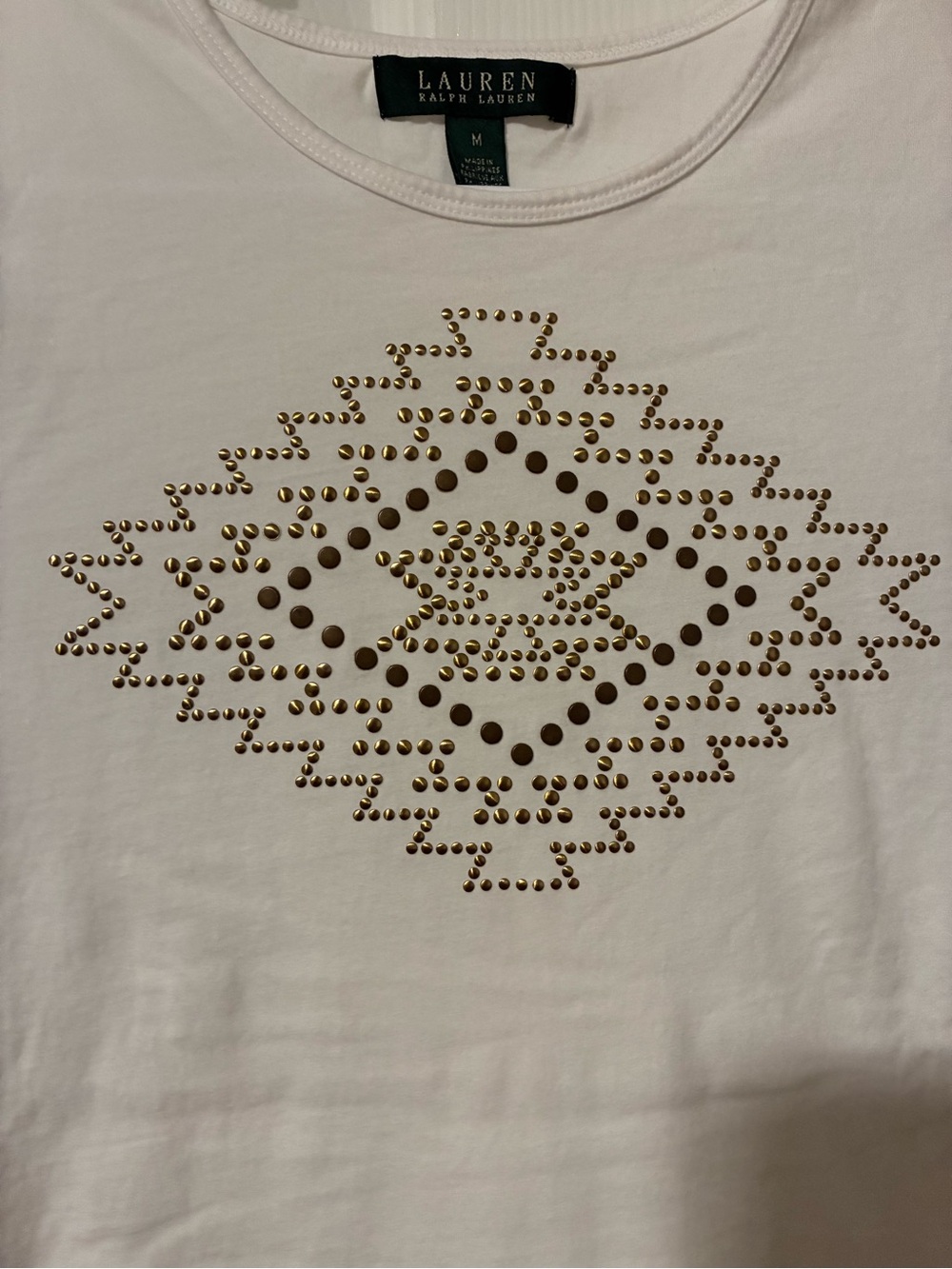 Ralph Lauren Cream Short Sleeve Tee with Studded Aztec Motif - Picture 2 of 4